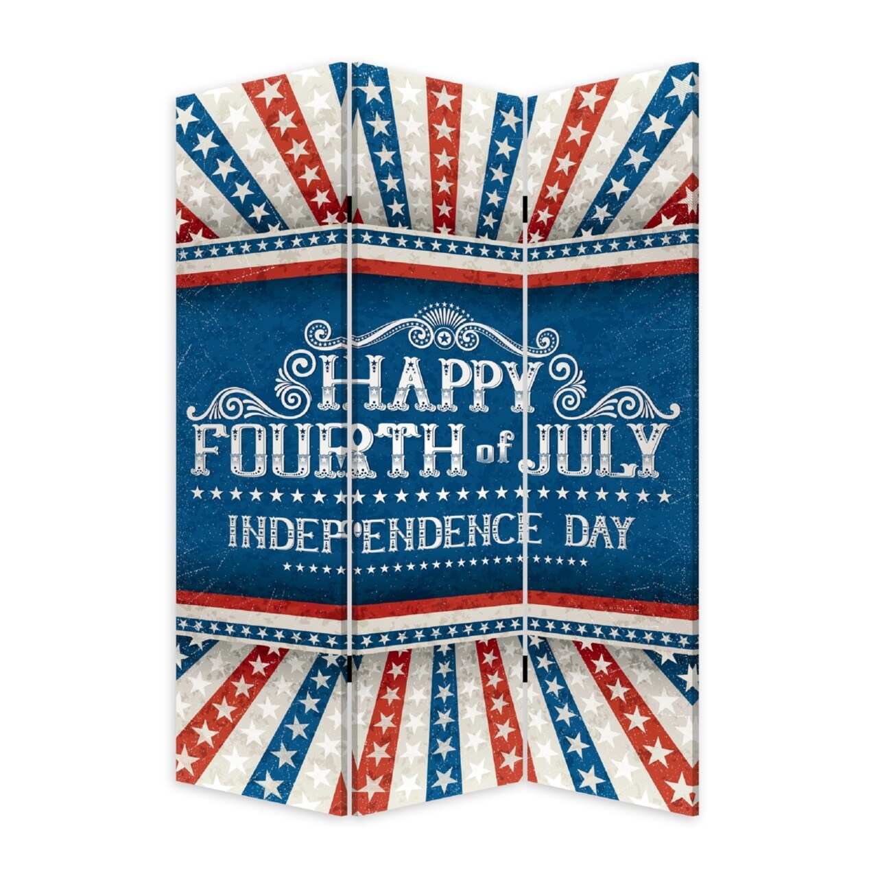 Saltoro Sherpi 72 Inch 3 Panel Canvas Room Divider, Independence Day, Flag, Blue, Red-